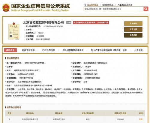 北京貨拉拉教育科技登記狀態(tài)變更為注銷